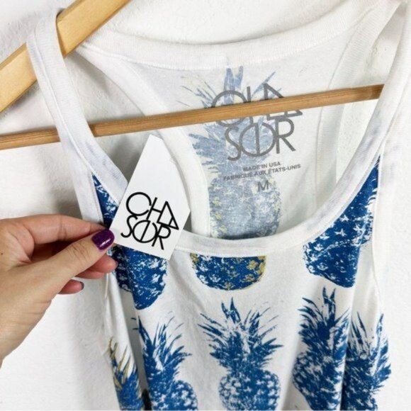 NEW Chaser Indigo Pineapples Racerback Graphic Tee Tank Size M - Picture 5 of 8